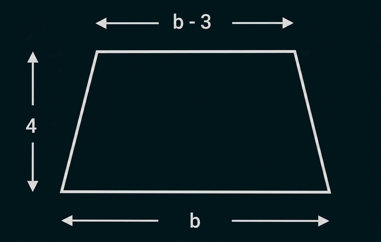 Skizze eines Trapezes mit eingezeichneten Maßen b, b-3 und Höhe 4